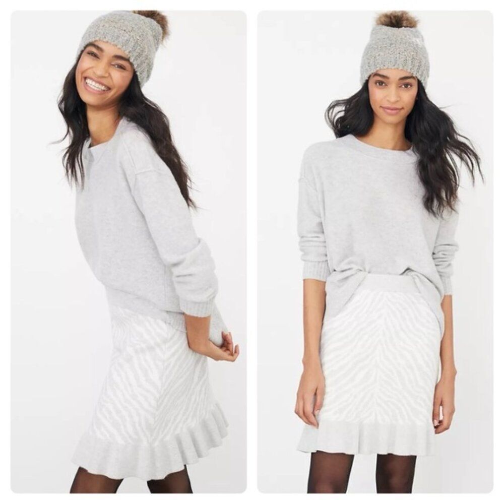 NEW Anthro Dolan Left Coast Gray White Zebra Print Ruffle Knit Skirt Size Small